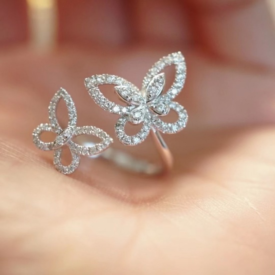14k Gold 0.37 Ct Natural H Diamond & Butterfly Ring