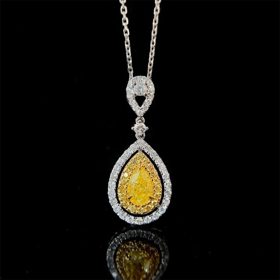 14k Gold 0.75 Ctw Natural Yellow Diamond & Diamond Pendant( Without Chain )