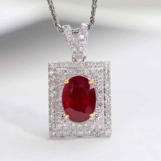 14k Gold 1.49 Ctw Natural Ruby & Diamond Pendant( Without Chain )