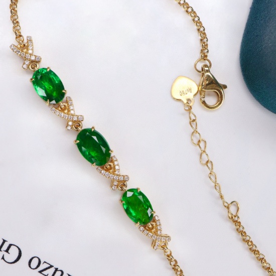 14k Gold 2.06 Ctw Vivid Green Natural Emerald & Diamond Bracelet