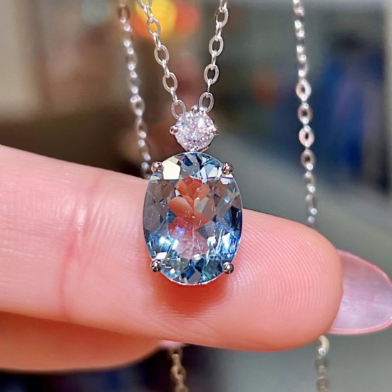 14k Gold 2.47 Ctw Natural Aquamarine & Diamond Necklace