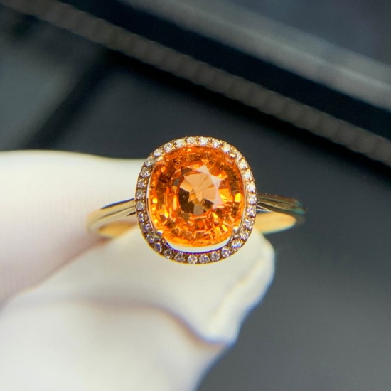 14k Gold 2.36 Ct Natural Spessartine & Diamond Ring