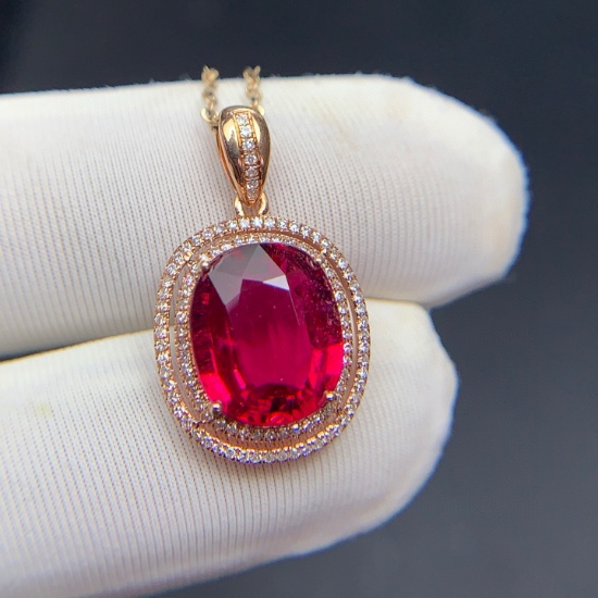 14k Gold 3.4 Ct Natural Tourmaline & Diamond Pendant( Without Chain )