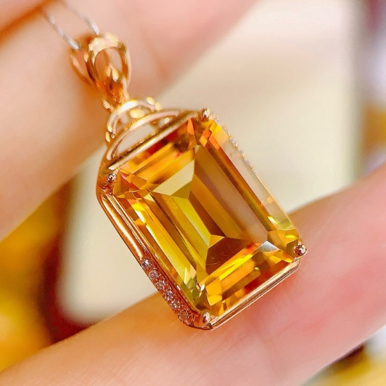 14k Gold 7.68 Ctw Natural Citrine & Diamond Pendant( Without Chain )