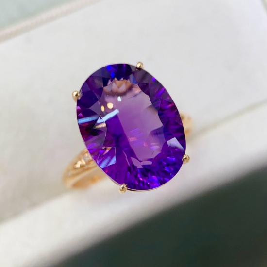14k Gold 8.76 Ctw Natural Amethyst & Diamond Ring