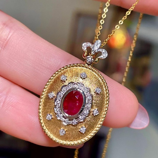 14k Gold 1.06 Ctw Natural Ruby & Diamond Pendant( Without Chain )