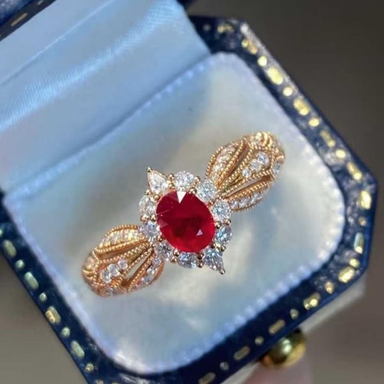 14k Gold 0.92 Ctw Natural Ruby & Diamond Ring