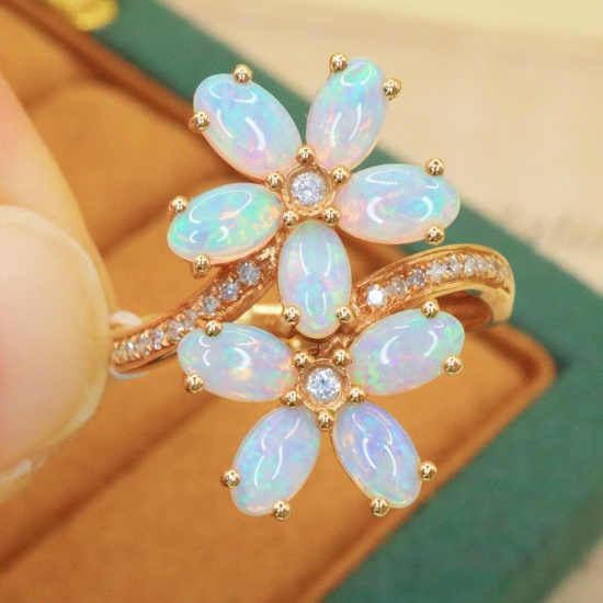 14k Gold 1.78 Ctw Natural Opal & Diamond Ring