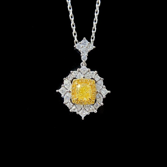 14k Gold 1.15 Ctw Natural Yellow Diamond & Diamond Pendant( Without Chain )