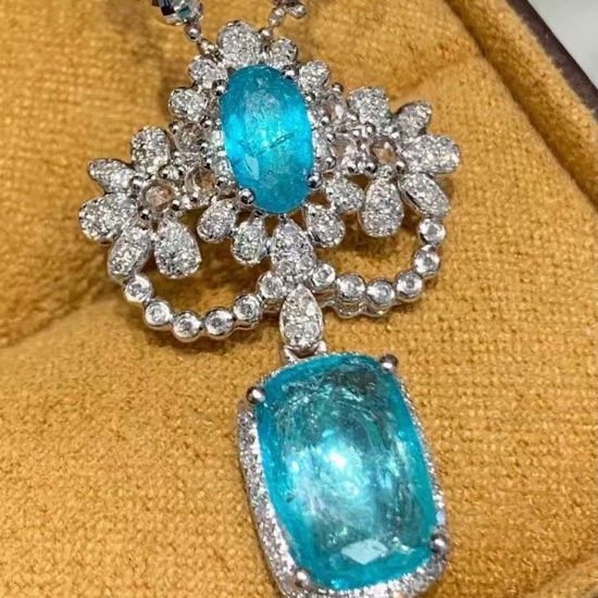 14k Gold 2.5 Ct Natural Paraiba Tourmaline & Diamond Pendant( Without Chain )