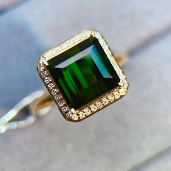 14k Gold 6.33 Ctw Natural Tourmaline & Diamond Ring