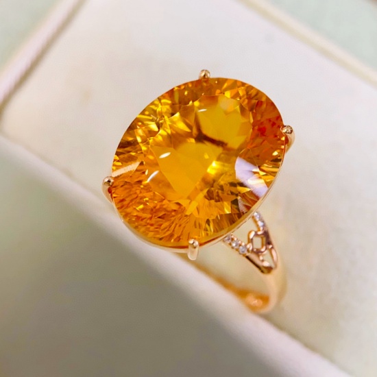 14k Gold 9.58 Ctw Natural Citrine & Diamond Ring