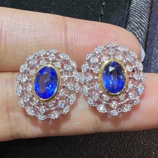 14k Gold 2.30 Ctw Natural Sapphire & Diamond Earrings