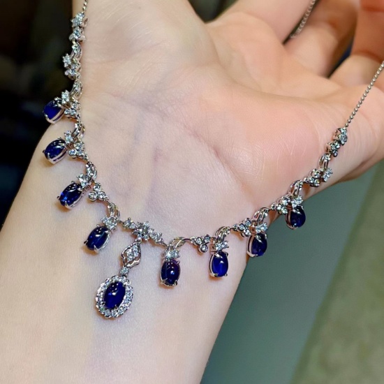 14k Gold 6.05 Ctw Natural Sapphire & Diamond Necklace