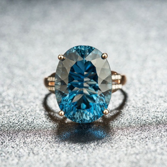 14k Gold 16.52 Ct Natural Topaz & Diamond Ring