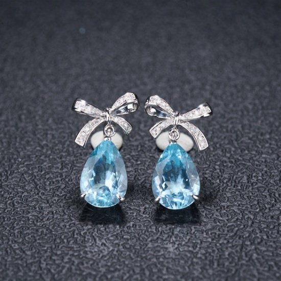 14k Gold 3.58 Ct Natural Aquamarine & Diamond Earrings