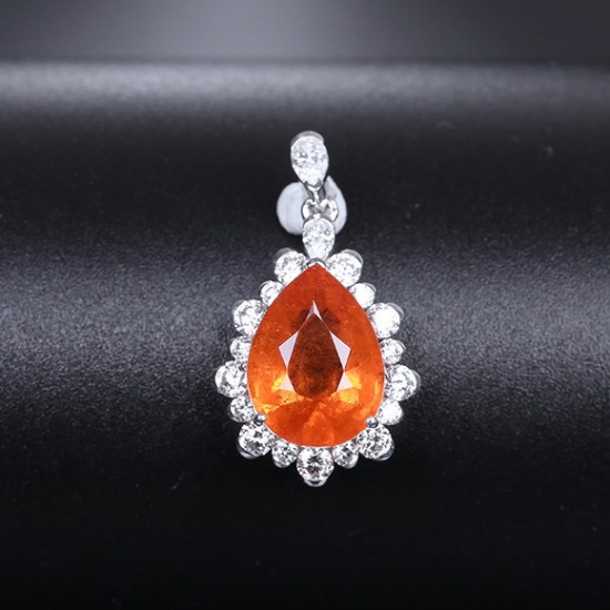 14k Gold 3.94 Ctw Natural Spessartine & Diamond Pendant( Without Chain )