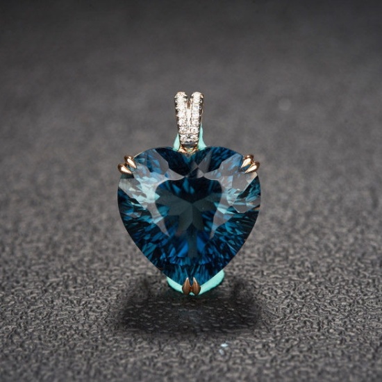 14k Gold 21.82 Ct Natural Topaz & Diamond Pendant( Without Chain )