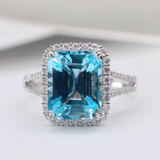 14k Gold 3.12 Ctw Natural Aquamarine & Diamond Ring