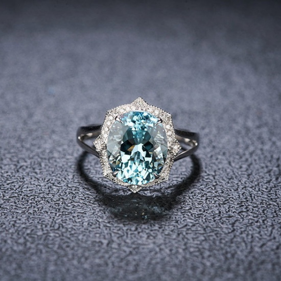 14k Gold 4.17 Ct Natural Aquamarine & Diamond Ring