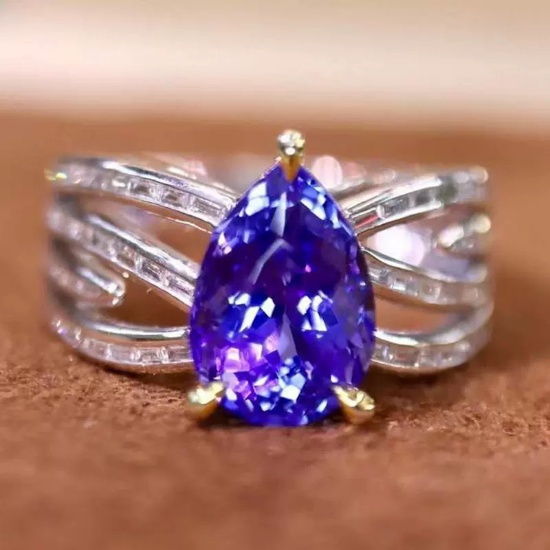 14k Gold 3.03 Ctw Natural Tanzanite & Diamond Ring