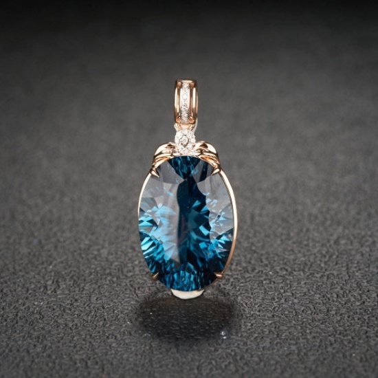 14k Gold 21.68 Ct Natural Topaz & Diamond Pendant( Without Chain )