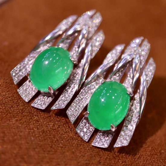 14k Gold 6.49 Ctw Natural Emerald & Diamond Earrings