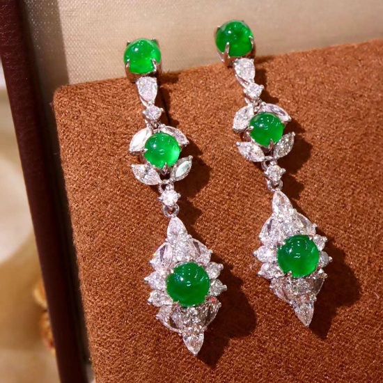 14k Gold 5.87 Ctw Vivid Green Natural Emerald & Diamond Earrings