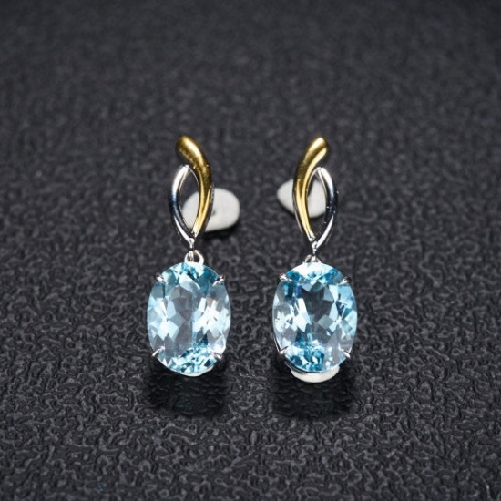14k Gold 5.8 Ct Natural Aquamarine Earrings