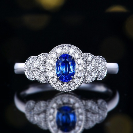 14k Gold 0.59 Ctw Natural Sapphire & Diamond Ring