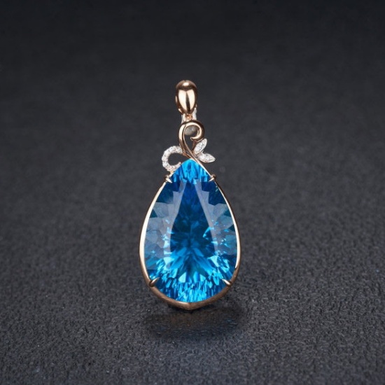 14k Gold 26.79 Ct Natural Topaz & Diamond Pendant( Without Chain )