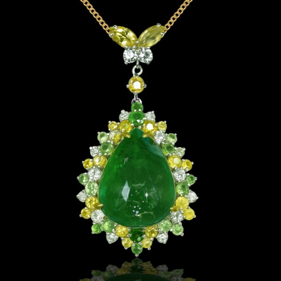 14k Gold 9.87 Ctw Natural Emerald & Sapphire Pendant( Without Chain )