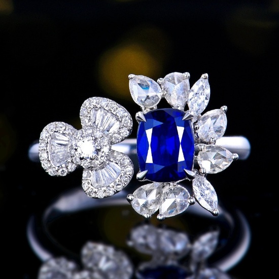 14k Gold 1.93 Ctw Natural Sapphire & Diamond Ring