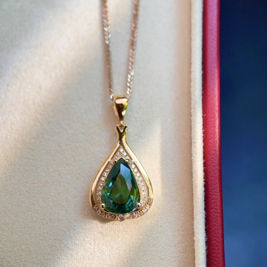 14k Gold 1.53 Ctw Natural Tourmaline & Diamond Pendant( Without Chain )