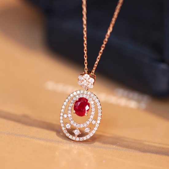 14k Gold 1.54 Ctw Natural Ruby & Diamond Pendant( Without Chain )