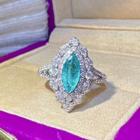 14k Gold 1.34 Ctw Natural Paraiba Tourmaline & Diamond Ring