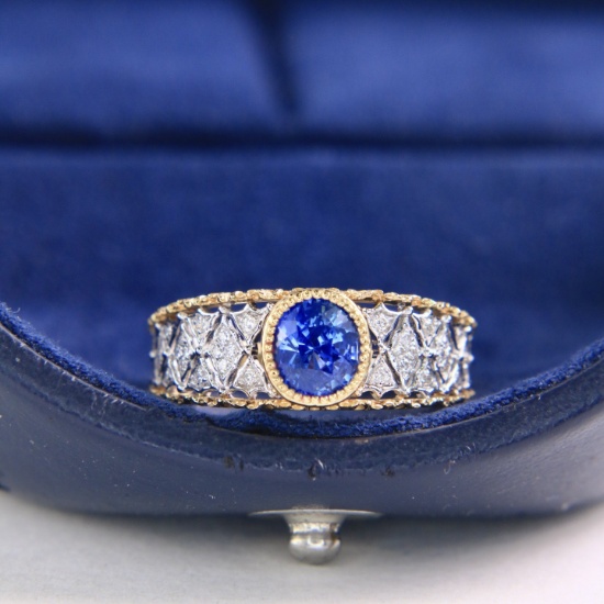 14k Gold 1.29 Ctw Natural Sapphire & Diamond Ring