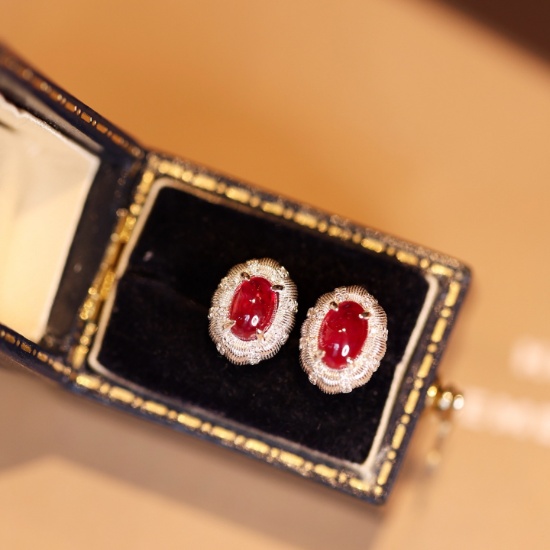 14k Gold 1.38 Ctw Natural Ruby & Diamond Earrings