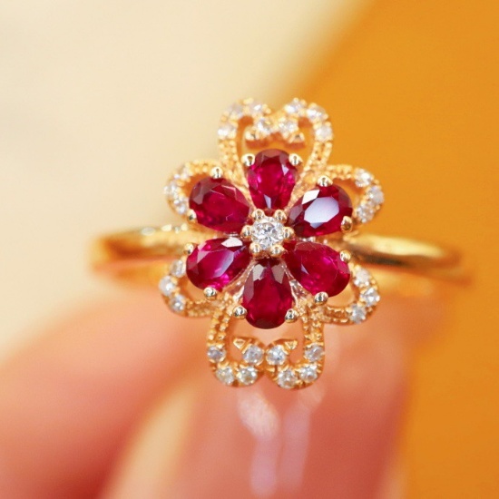 14k Gold 0.43 Ctw Natural Ruby & Diamond Ring
