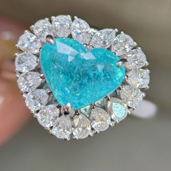 14k Gold 3.05 Ctw Natural Paraiba Tourmaline & Diamond Ring/pendant( Without Chain )