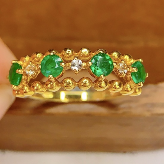 14k Gold 0.8 Ct Natural Emerald & Sapphire Ring