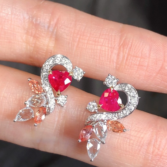 14k Gold 1.55 Ctw Natural Ruby & Diamond Earrings