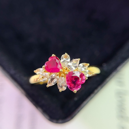 14k Gold 0.80 Ct Natural Ruby & Sapphire Ring