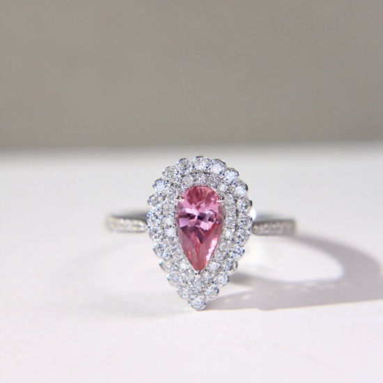 14k Gold 1.49 Ctw Natural Padparadscha Sapphire & Diamond Ring