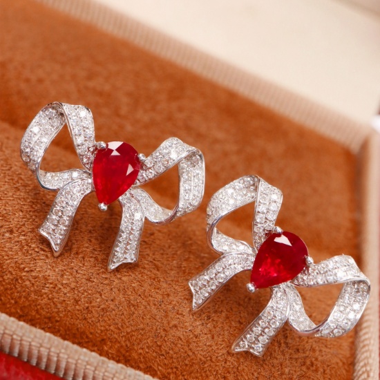 14k Gold 1.70 Ctw Natural Ruby & Diamond Earrings