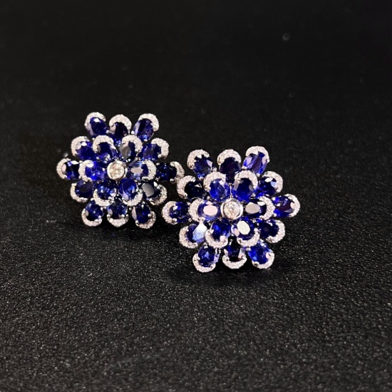 14k Gold 11.42 Ctw Natural Sapphire & Diamond Earrings
