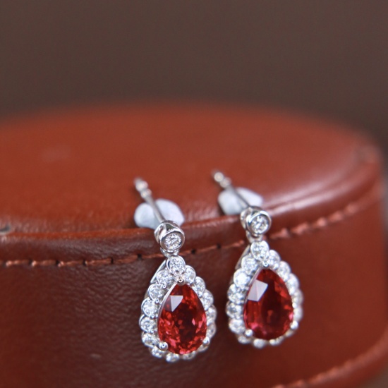 14k Gold 2.40 Ctw Vivid Red Natural Ruby & Diamond Earrings
