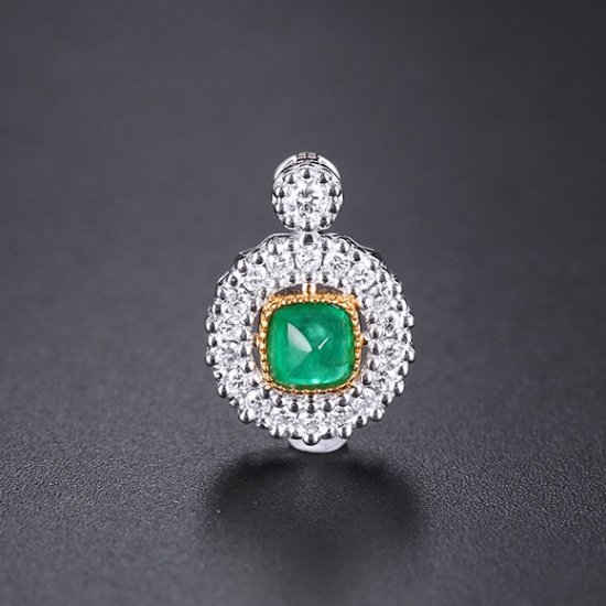 14k Gold 0.57 Ctw Natural Emerald & Diamond Pendant( Without Chain )