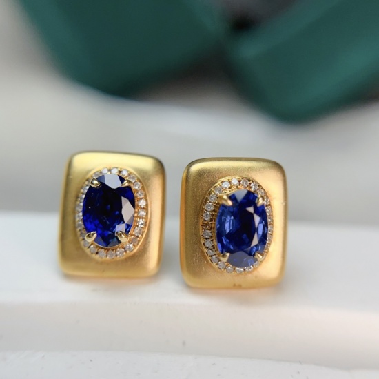 14k Gold 1.40 Ct Natural Sapphire & Diamond Earrings