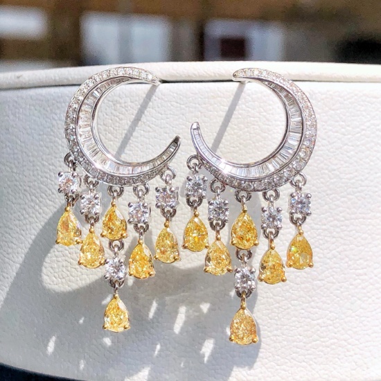 14k Gold 2.70 Ctw Natural Yellow Diamond & Diamond Earrings
